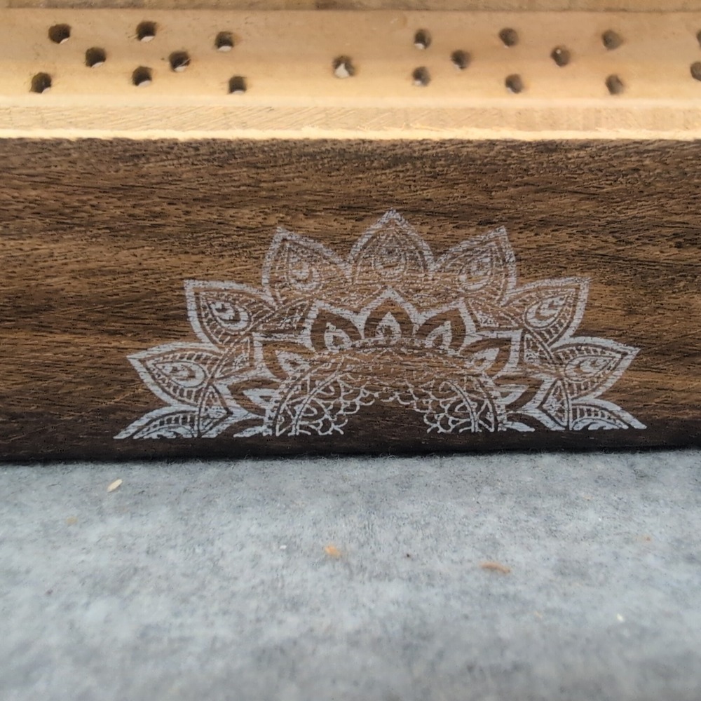 Wooden Incense Burner Box Mandala Floral Print Hinged Ash Catcher India 39408 - Picture 5 of 6